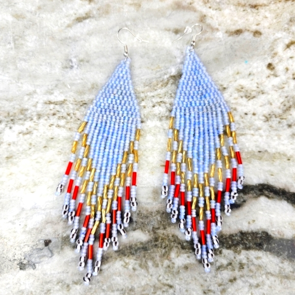 Beaded Boho Fringe Waterfall Tassel Earrings